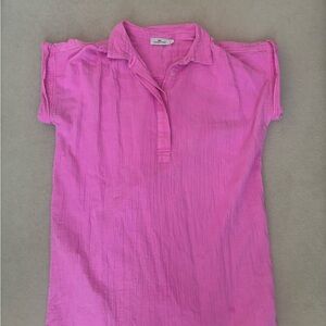 Vibrant Pink Short Sleeve Shirt Dress